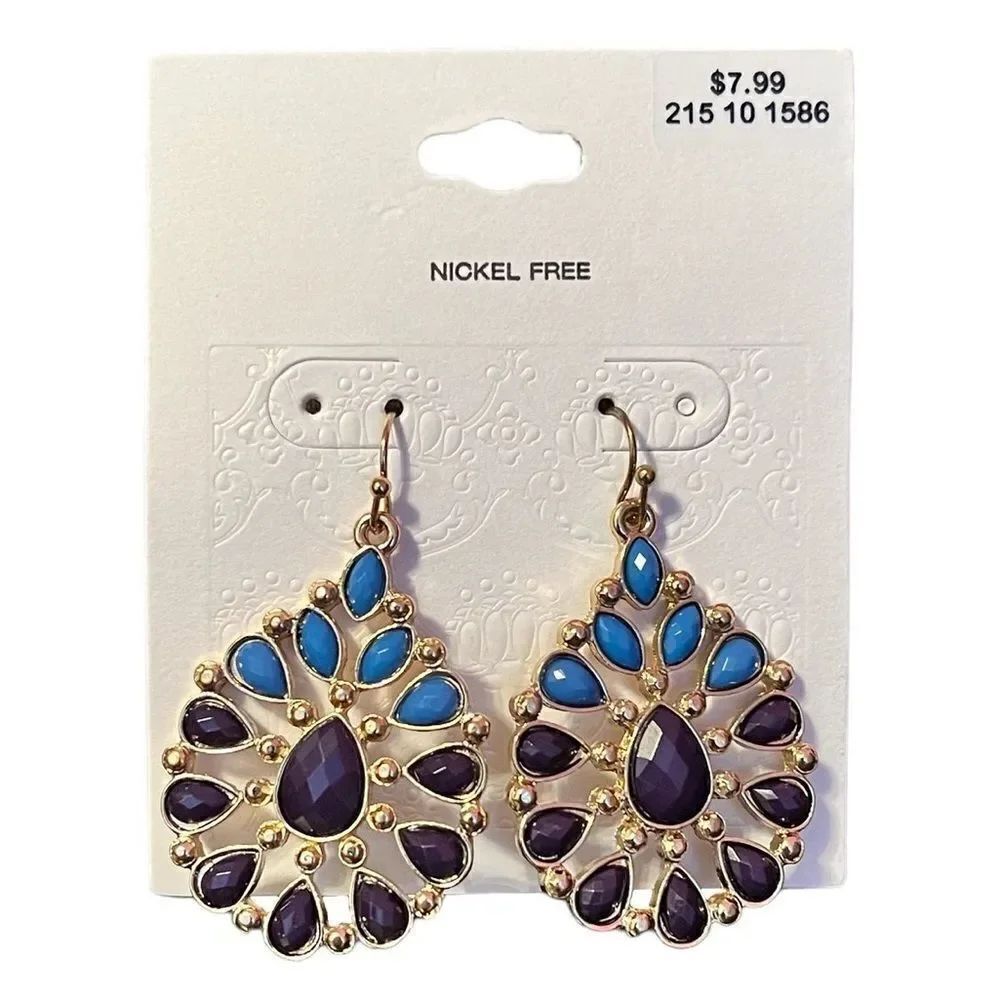 🤯5/$25🤯 Purple And Blue Gold Tone Dangle Earrings